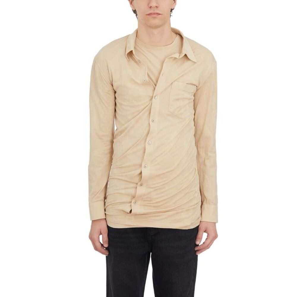 MAGLIANO Ruched Button-Up Shirt Men Beige Shirts